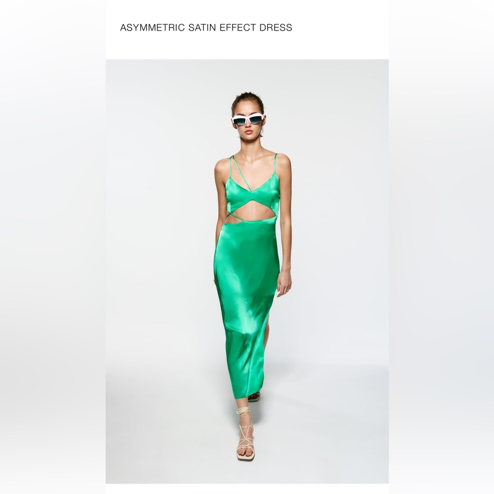 NWT ZARA Asymmetric Green Cut out dress
